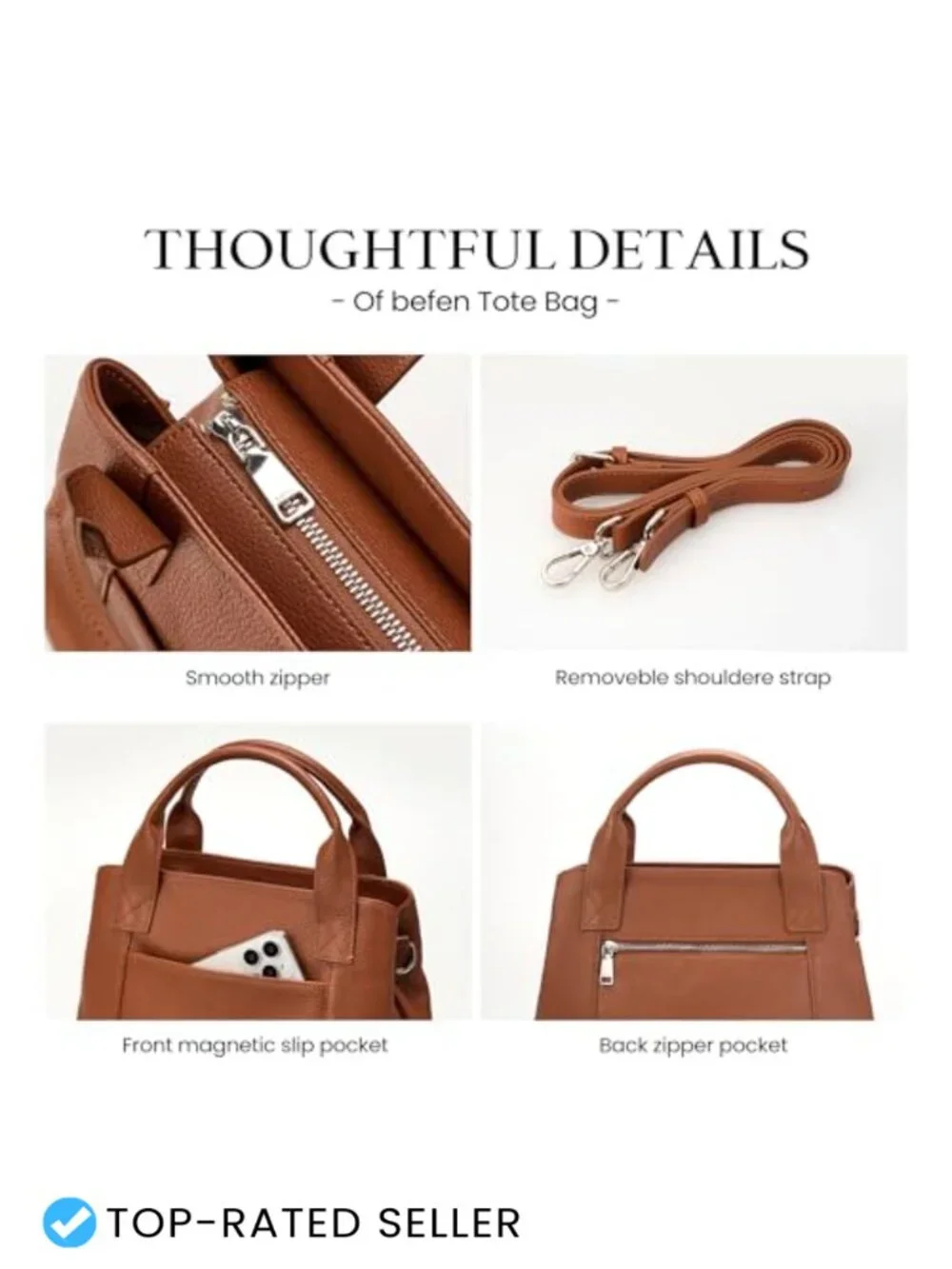 Genuine Leather Women's Satchel Tote Crossbody Shoulder Purse with Zipper